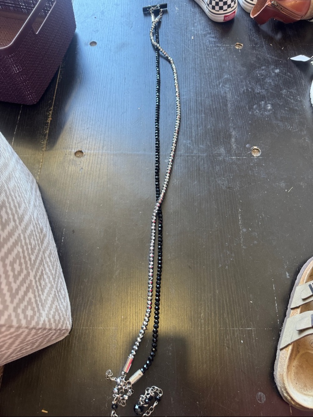 BKE Black and Silver Beaded Belt with Charm Accents